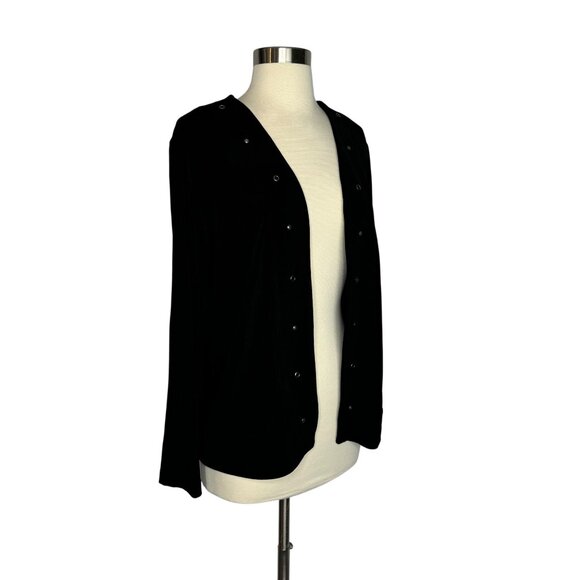 Vintage Chicos Travelers Black Slinky Cardigan With Silver Stud‎ Accents Size 2 - Picture 5 of 9